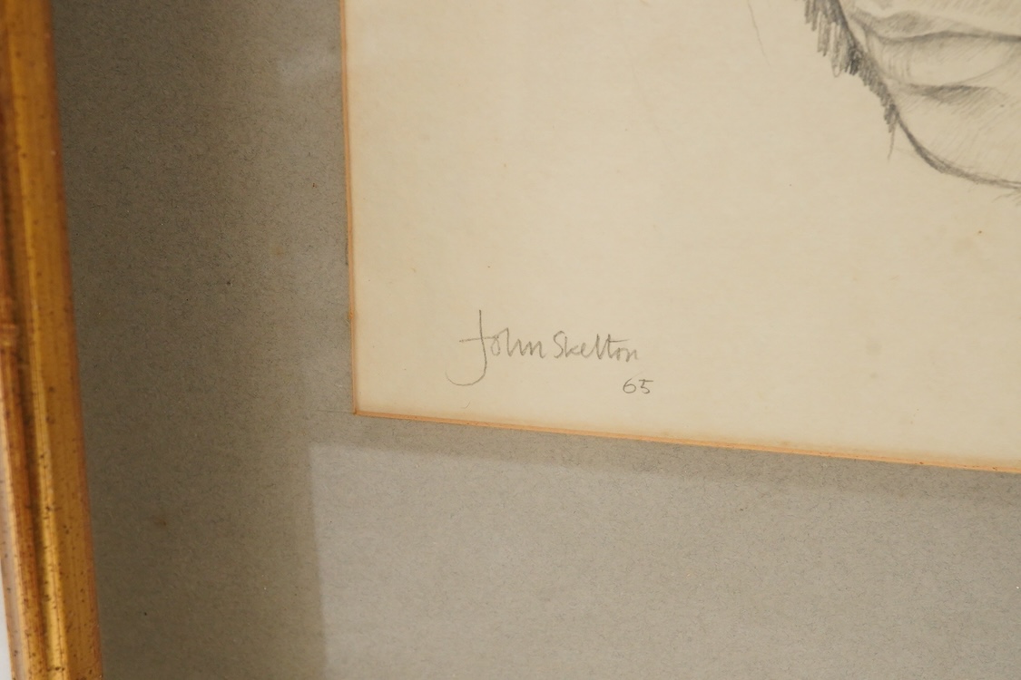 John Skelton (1925-2009), Portrait of a lady, signed and dated 1985, sepia, ink and wash together with a Portrait study of a young girl, pencil sketch, largest 50 x 29cm, Provenance: from the artist's family